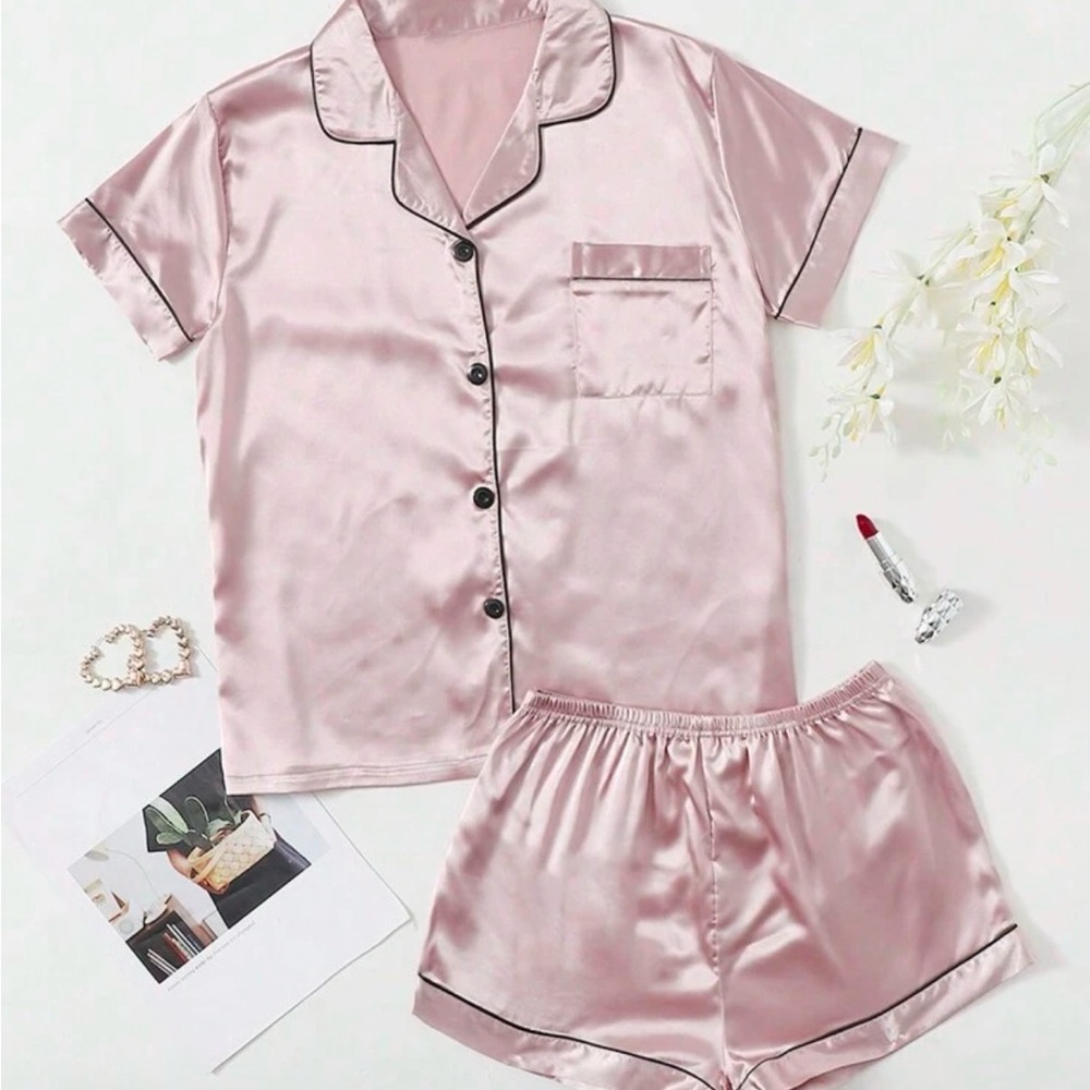 Pink Satin Pajama Set